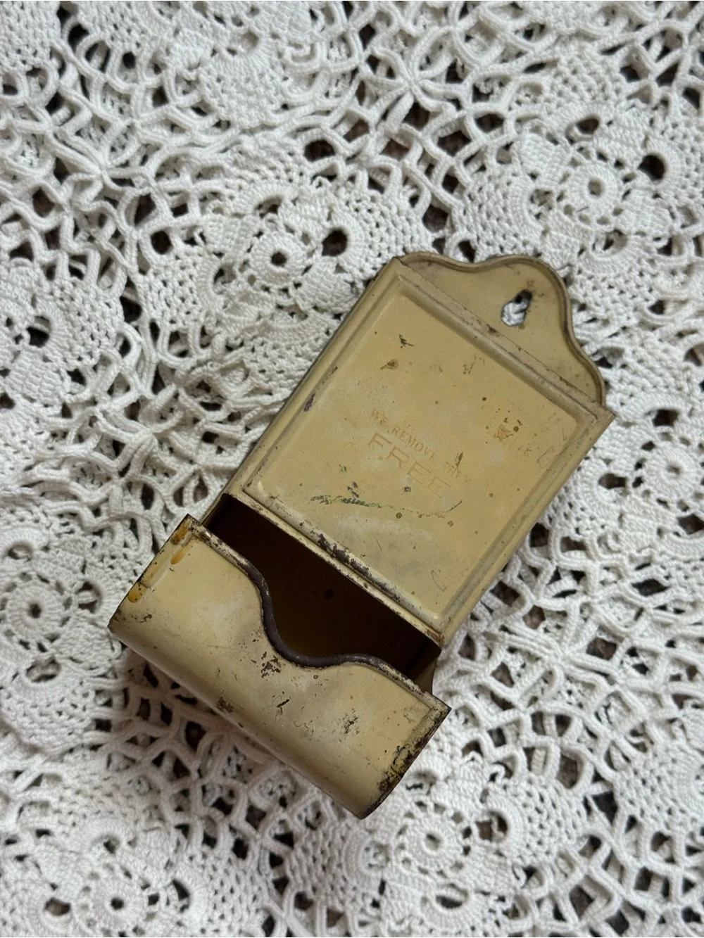 Vintage 1937 Advertising Metal Match Holder Wall Mount Primitive Decor